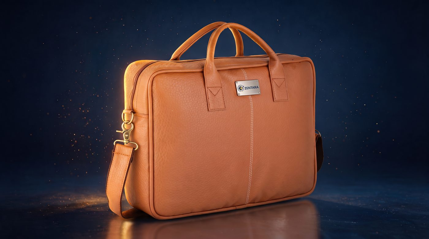 Zentara tan leather briefcase